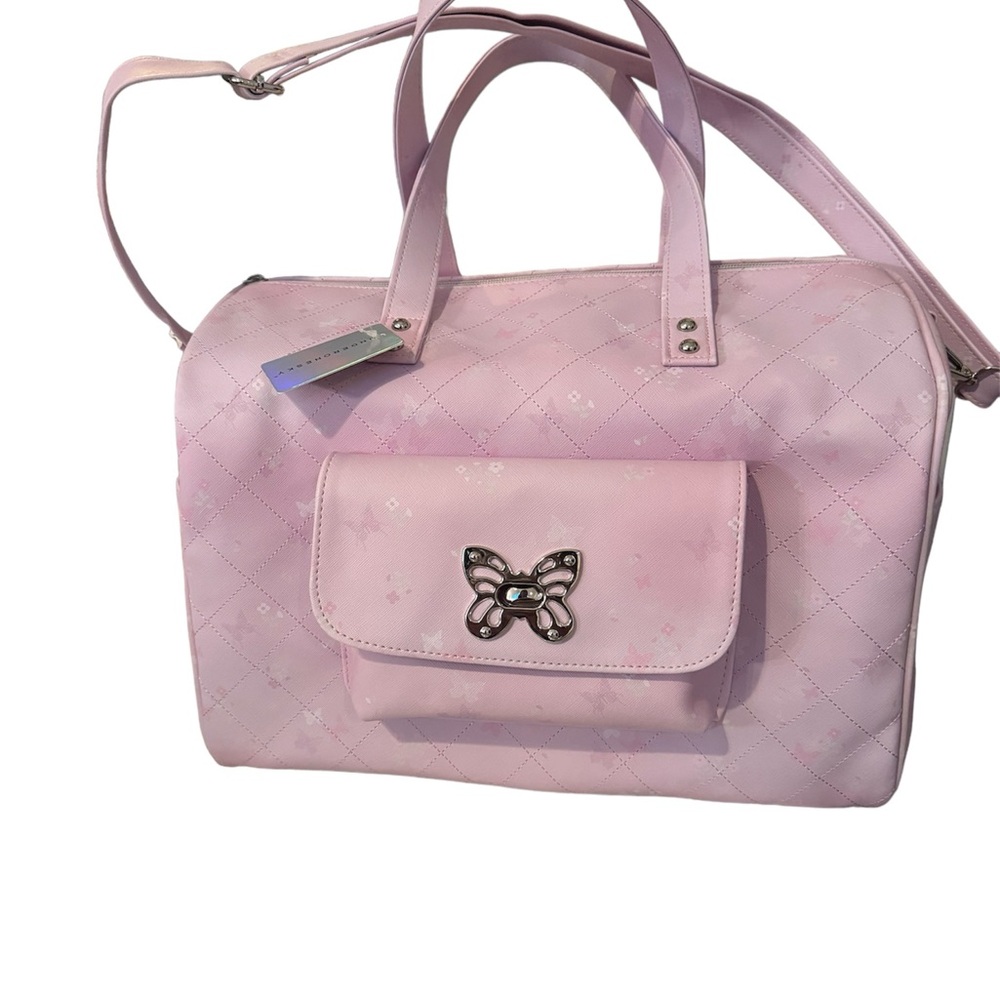 Underonesky pink butterfly tote bag with handles and shoulder strap NWT